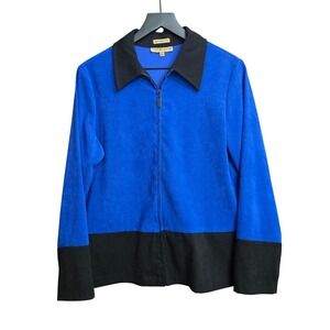 Notations Womens Royal Blue Black Colorblock Zip Up Stretch Jacket Size M